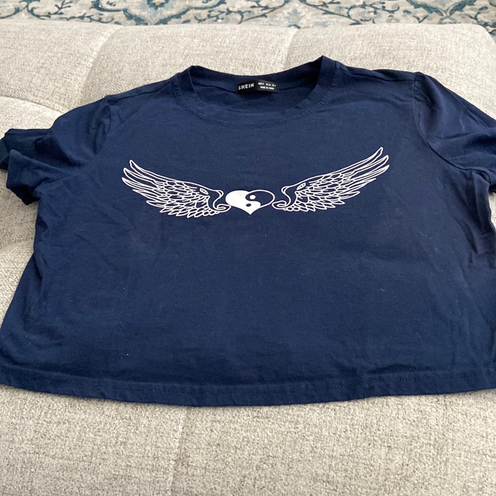 Blue Yin Yang- Heart with Wings Crop top
